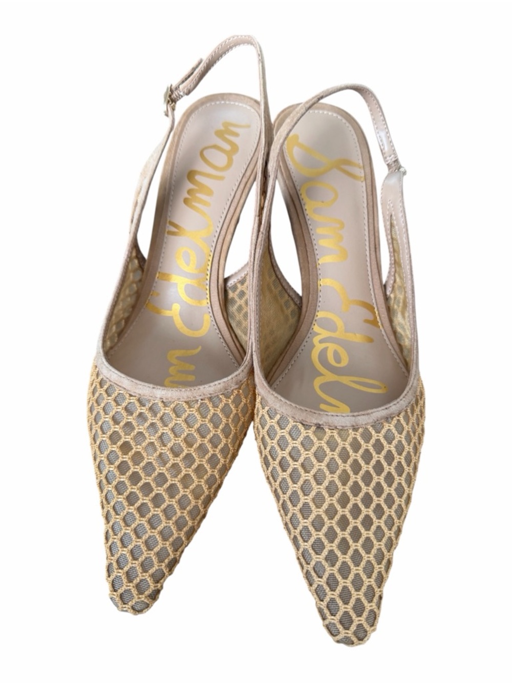 Sam Edelman Nude Beige Mesh Slingback Kitten Heels - Picture 10 of 11